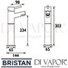 Bristan Prism Tall Basin Mixer without Waste Tap Dimensions